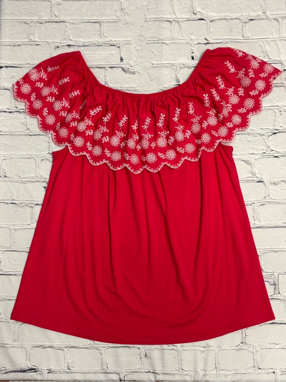 Red-Orange Off-Shoulder Embroidered Women's Top